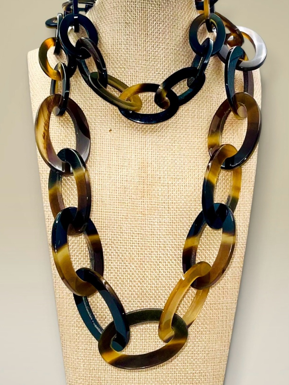 Vintage Chunky Tortoise Shell Lucite Chain Link Statement Necklace
